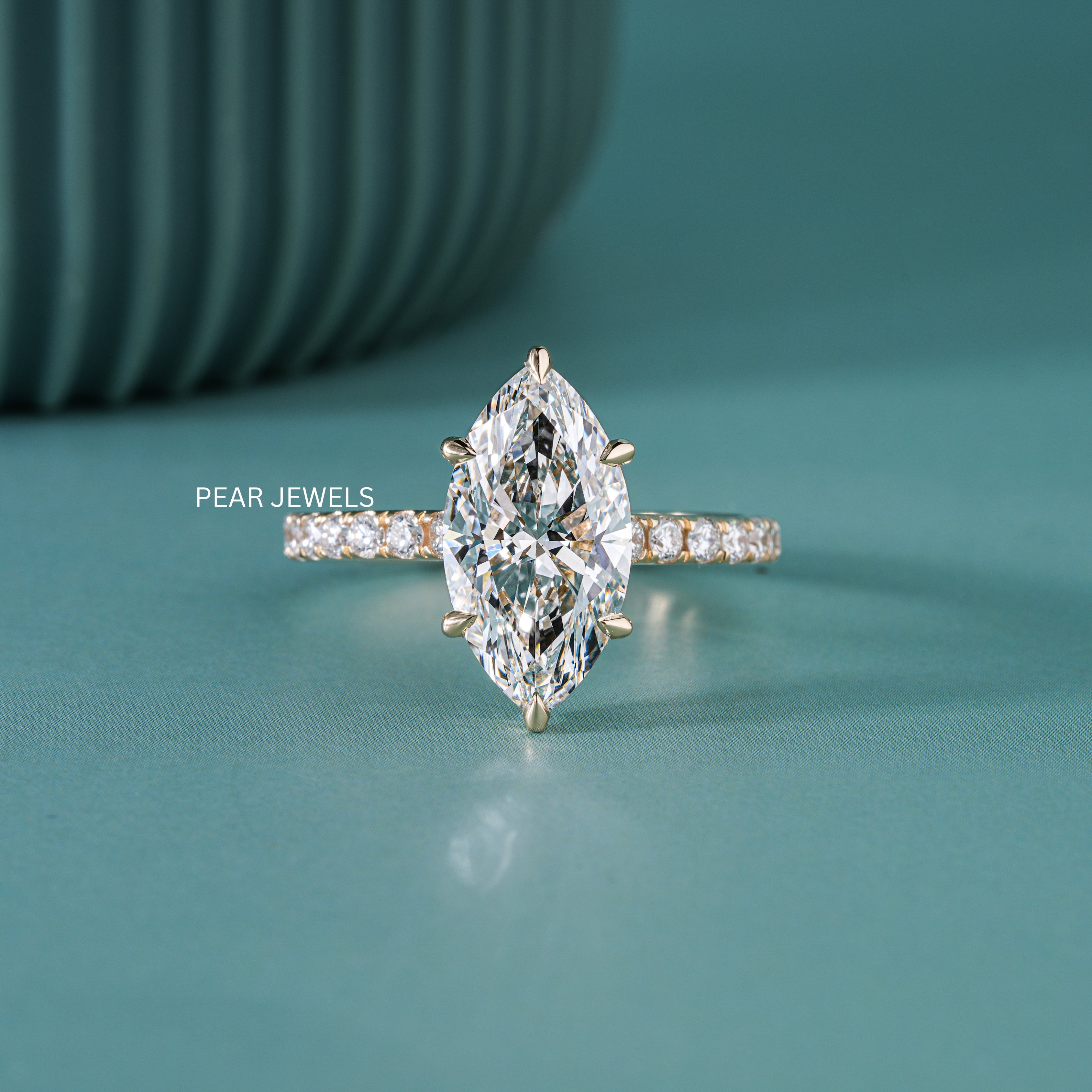 3.00Ct Marquise with hidden halo Labgrown Diamond Cathedral Setting Ring - Pear Jewels